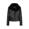 Asymmetric Leather Biker Jacket with Shearling
