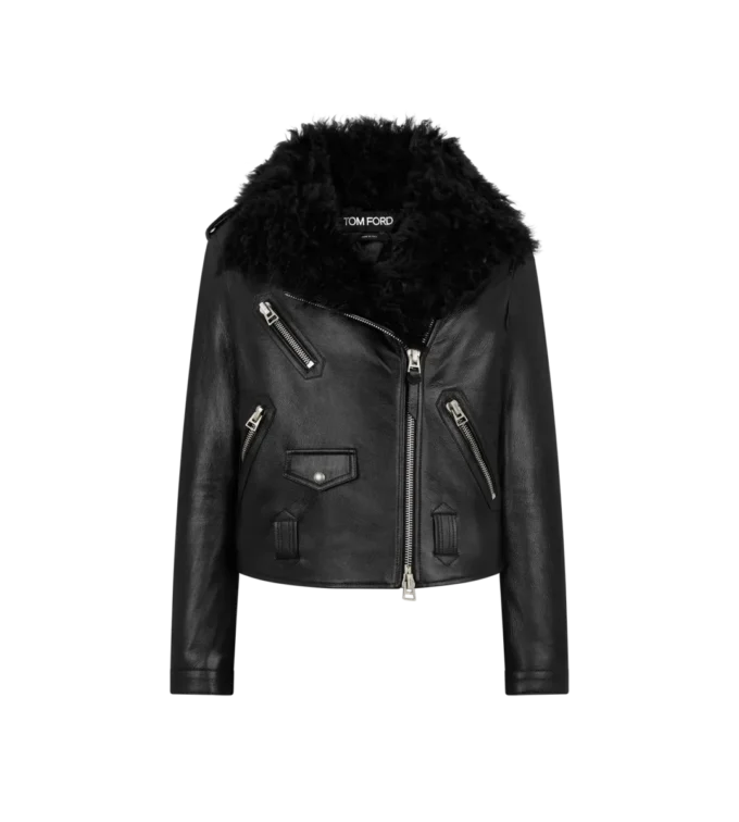Asymmetric Leather Biker Jacket with Shearling