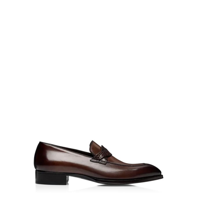 Burnished Leather and Alligator Elkan Twisted Band Loafer