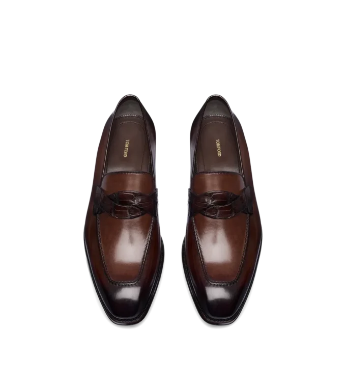Burnished Leather and Alligator Elkan Twisted Band Loafer