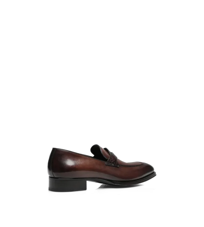 Burnished Leather and Alligator Elkan Twisted Band Loafer