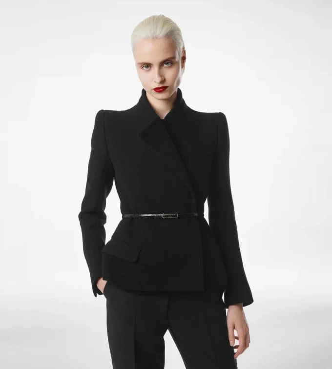 Compact Stretch Boucle’ Wrap Jacket