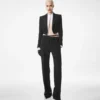 Wool Silk Blend Double Breasted Cropped Tuxedo Jacket