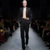 Wool Silk Blend Double Breasted Cropped Tuxedo Jacket