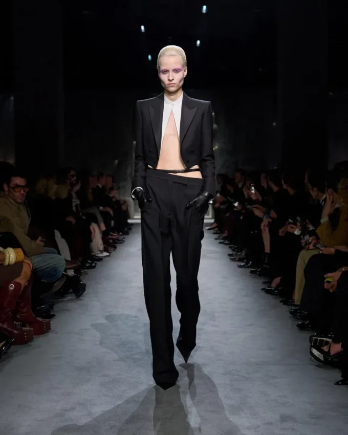 Wool Silk Blend Double Breasted Cropped Tuxedo Jacket