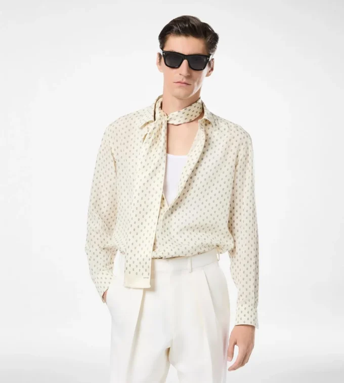 Crepe De Chine Paisley Print Fluid Fit Shirt