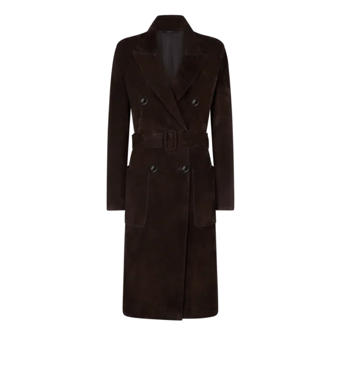 Double Breasted Belted Suede Coat