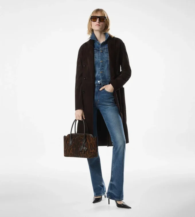 Double Breasted Belted Suede Coat