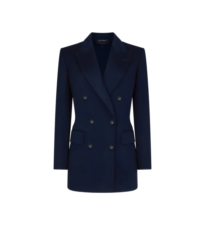 Double Breasted Jacket with Leather Undercollar