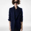 Double Breasted Jacket with Leather Undercollar