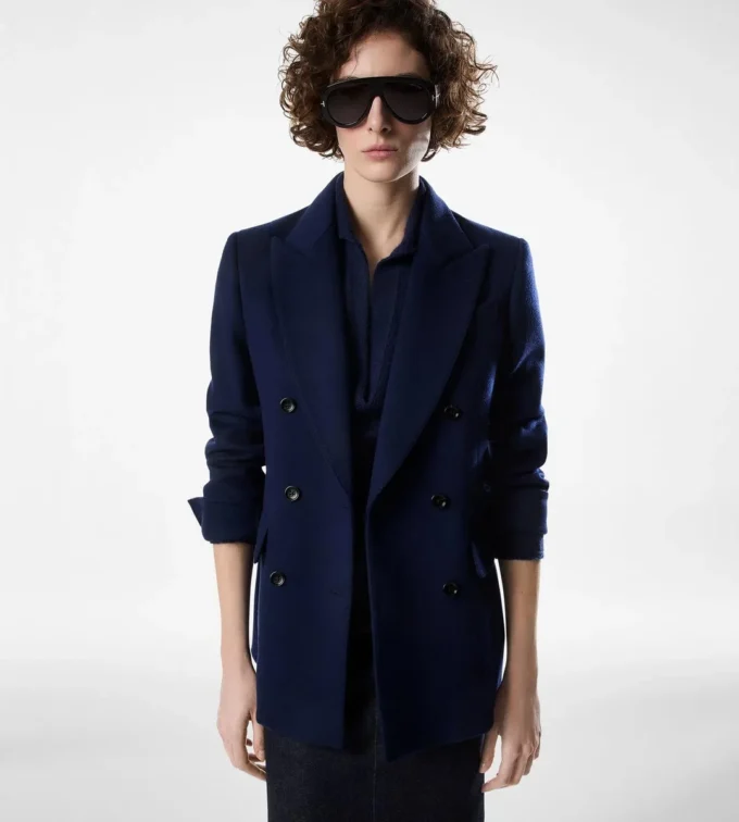 Double Breasted Jacket with Leather Undercollar