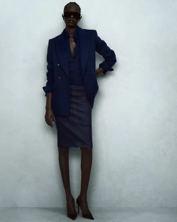 Double Breasted Jacket with Leather Undercollar