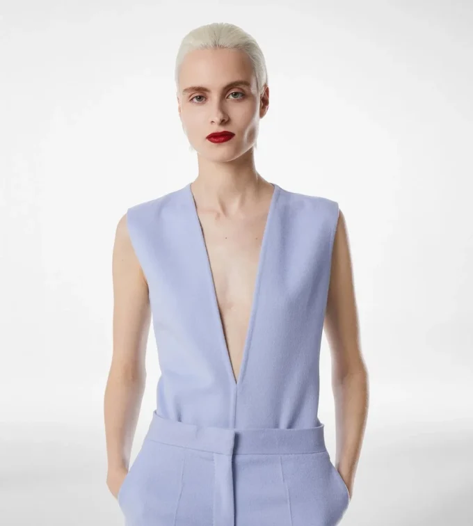 Double Face Light Wool V-Neck Bodysuit