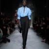 Wool Silk Blend Tailored Straight Pants