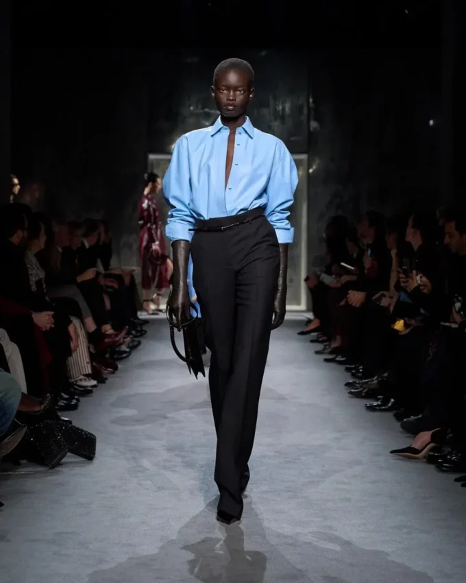 Wool Silk Blend Tailored Straight Pants