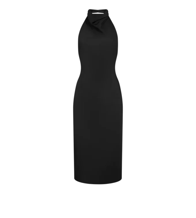 Halterneck Silk Cocktail Dress with Open Back