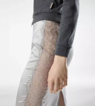 Knee-Length Skirt with Lace Inserts