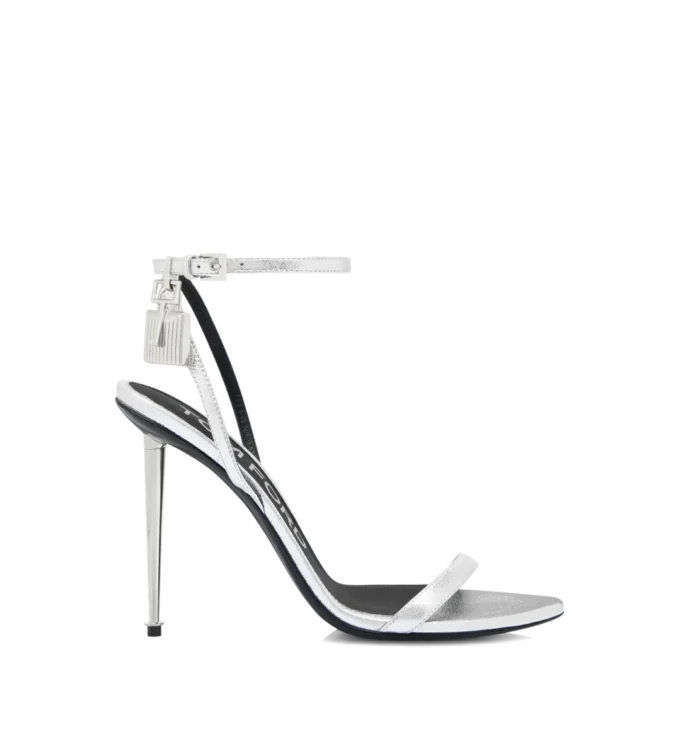 Laminated Nappa Leather Padlock Pointy Naked Sandal