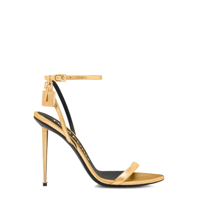 Laminated Nappa Leather Padlock Pointy Naked Sandal