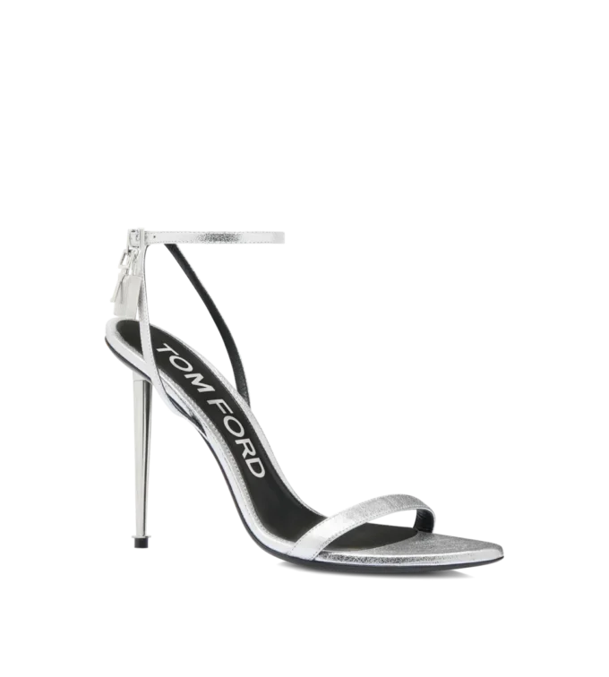 Laminated Nappa Leather Padlock Pointy Naked Sandal