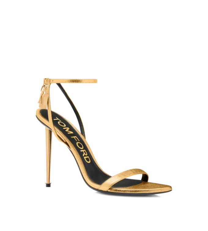 Laminated Nappa Leather Padlock Pointy Naked Sandal