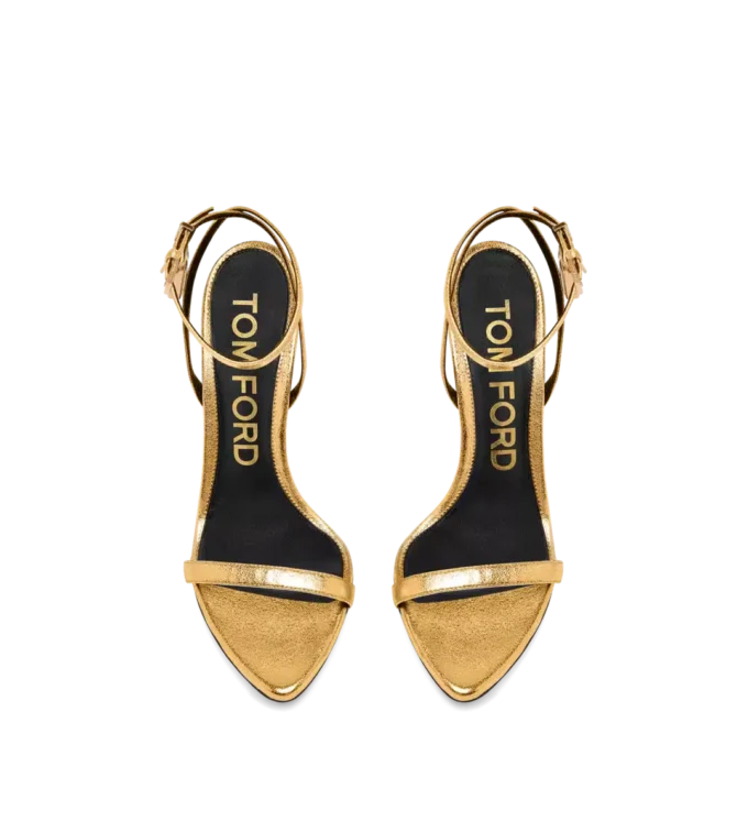 Laminated Nappa Leather Padlock Pointy Naked Sandal