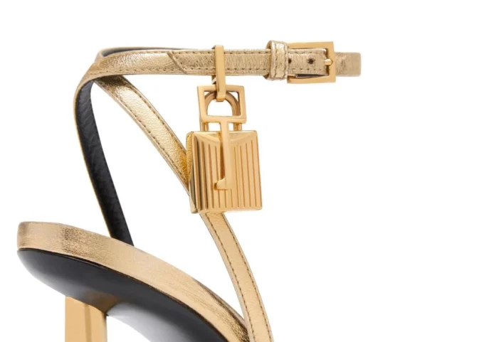 Laminated Nappa Leather Padlock Pointy Naked Sandal