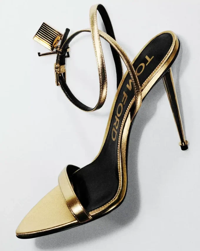 Laminated Nappa Leather Padlock Pointy Naked Sandal