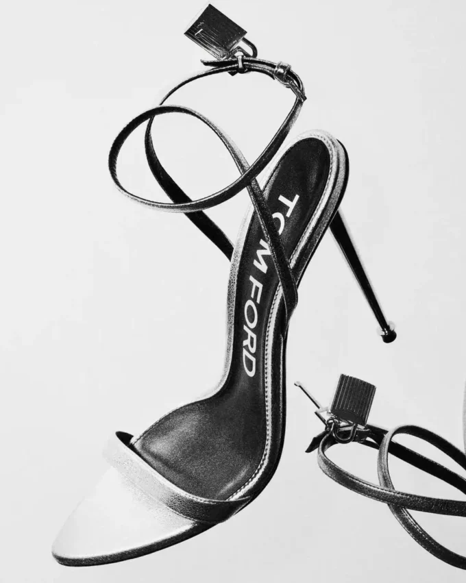 Laminated Nappa Leather Padlock Pointy Naked Sandal