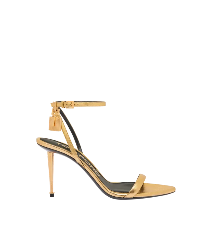 Laminated Nappa Leather Padlock Pointy Naked Sandal 85Mm