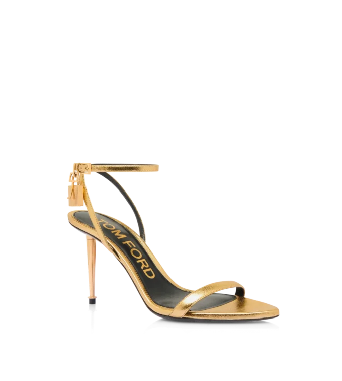 Laminated Nappa Leather Padlock Pointy Naked Sandal 85Mm
