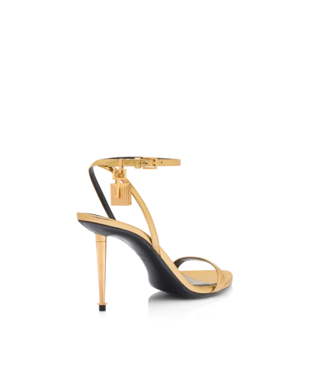 Laminated Nappa Leather Padlock Pointy Naked Sandal 85Mm