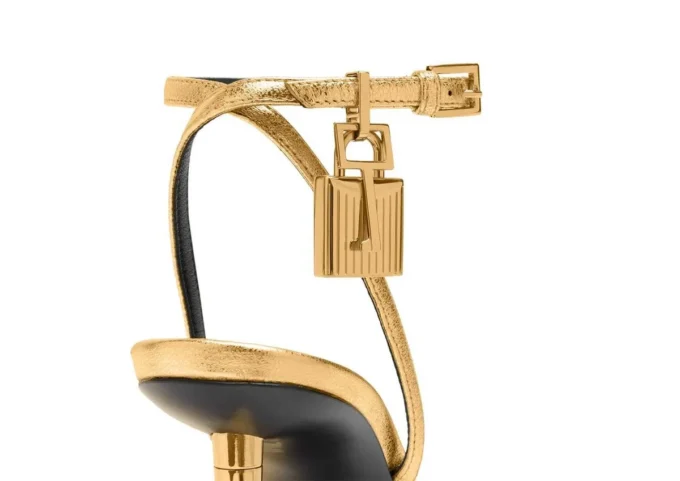 Laminated Nappa Leather Padlock Pointy Naked Sandal 85Mm