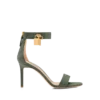 Lizard-Effect Suede Leather Padlock Sandal