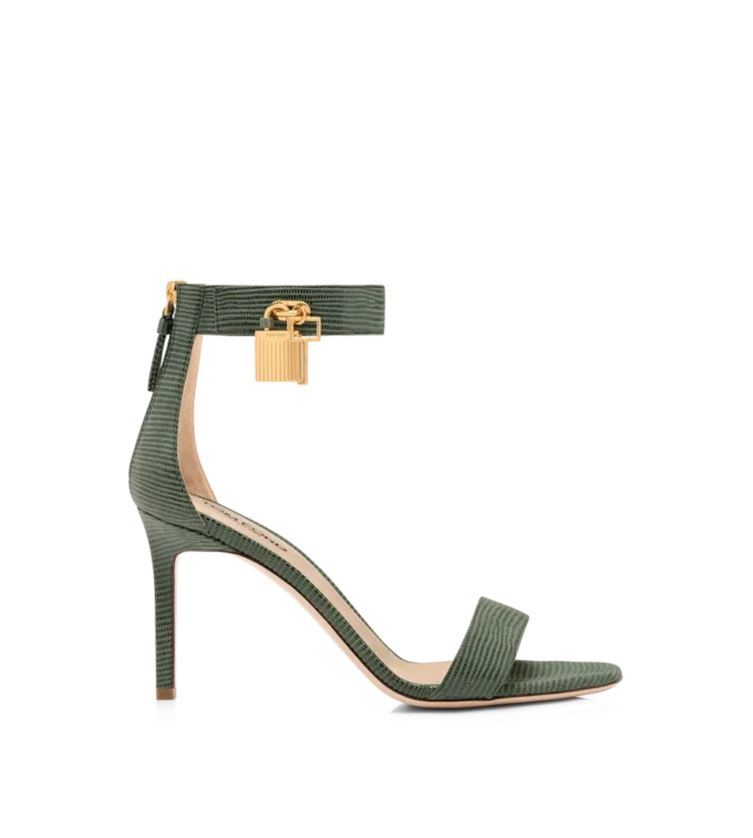 Lizard-Effect Suede Leather Padlock Sandal