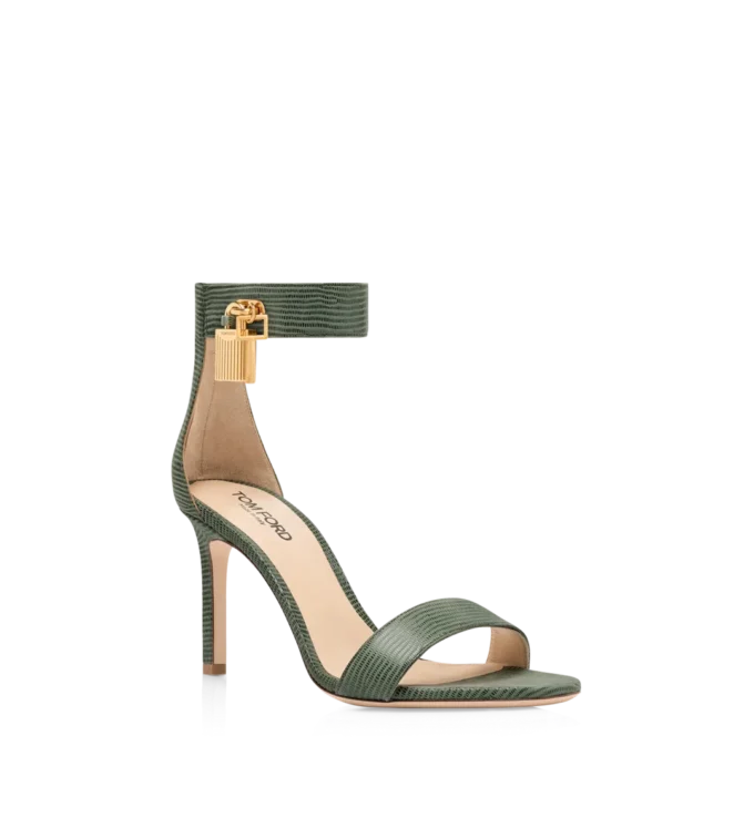 Lizard-Effect Suede Leather Padlock Sandal