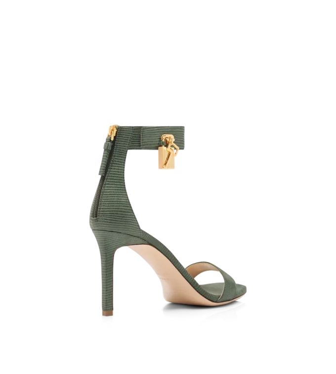 Lizard-Effect Suede Leather Padlock Sandal