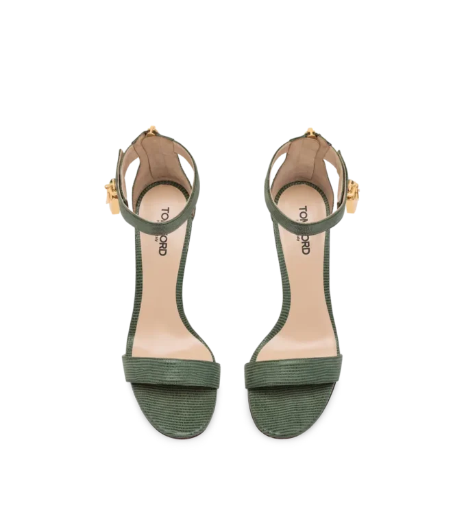 Lizard-Effect Suede Leather Padlock Sandal