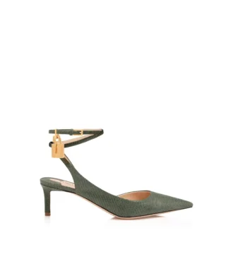 Lizard-Effect Suede Leather Padlock Slingback