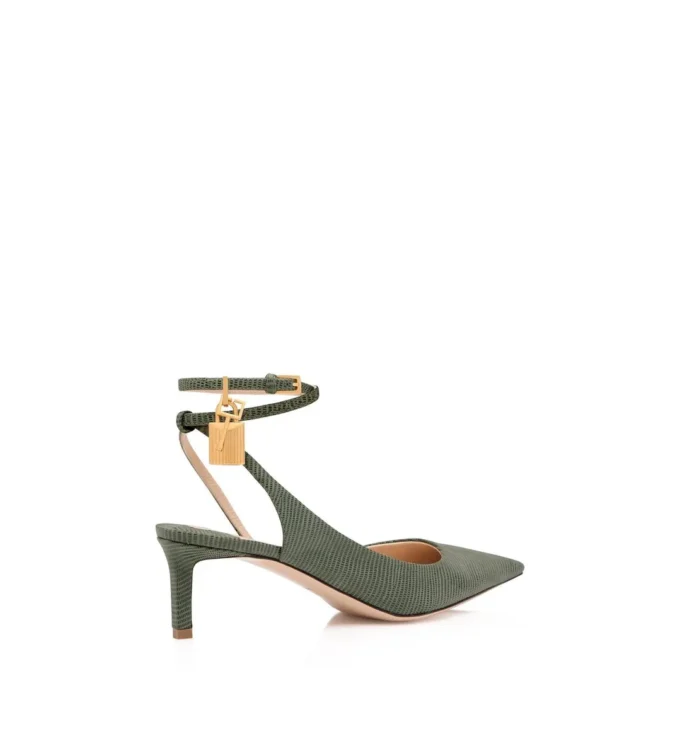 Lizard-Effect Suede Leather Padlock Slingback