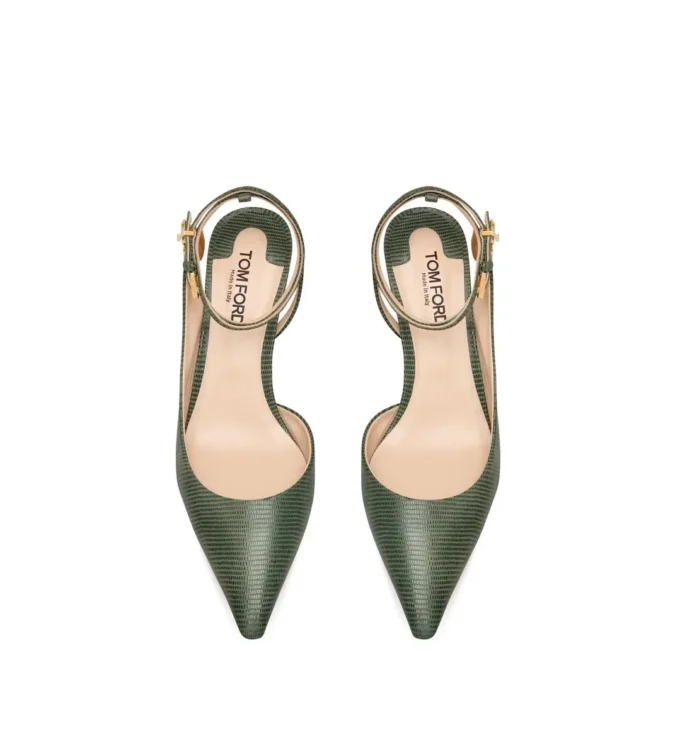 Lizard-Effect Suede Leather Padlock Slingback