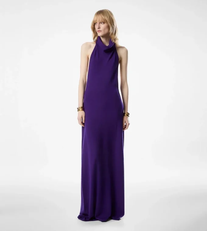 Long Halterneck Dress with Pockets and Open Back
