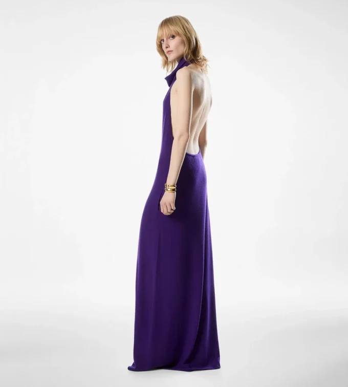 Long Halterneck Dress with Pockets and Open Back