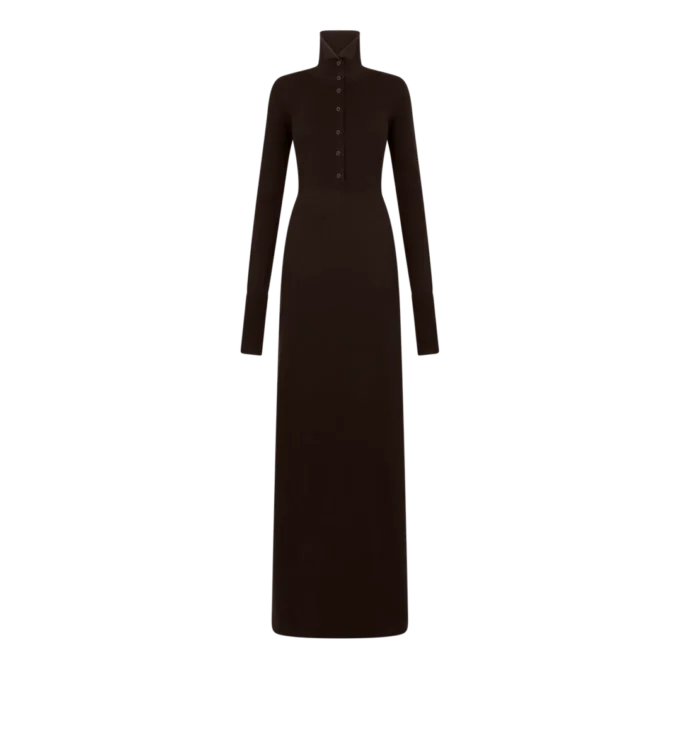 Long Open Turtleneck Cashmere Dress