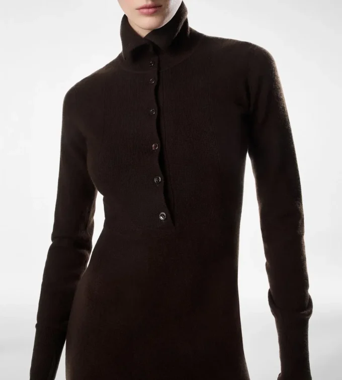 Long Open Turtleneck Cashmere Dress