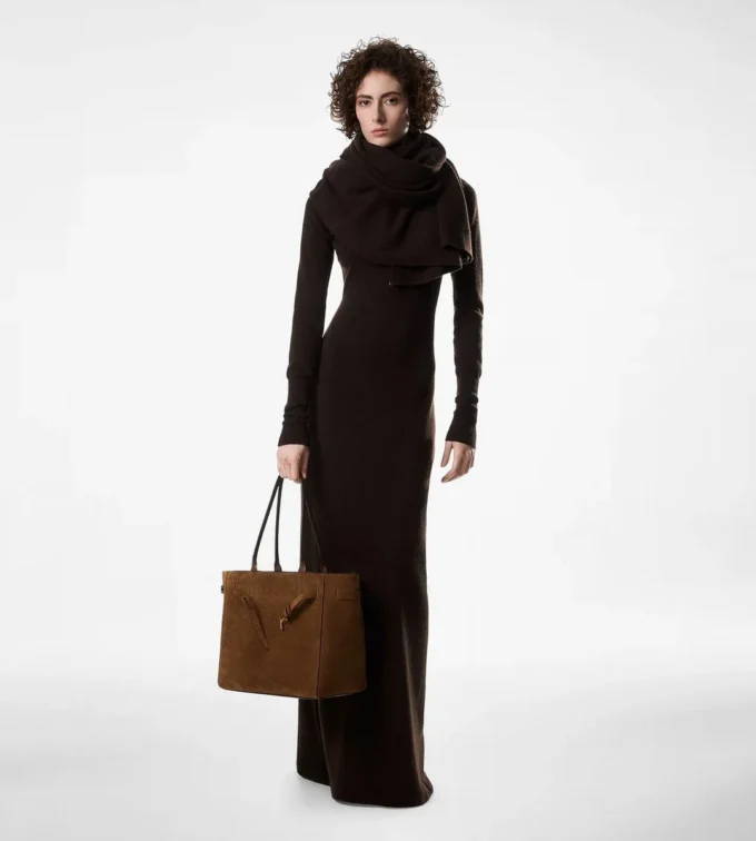 Long Open Turtleneck Cashmere Dress