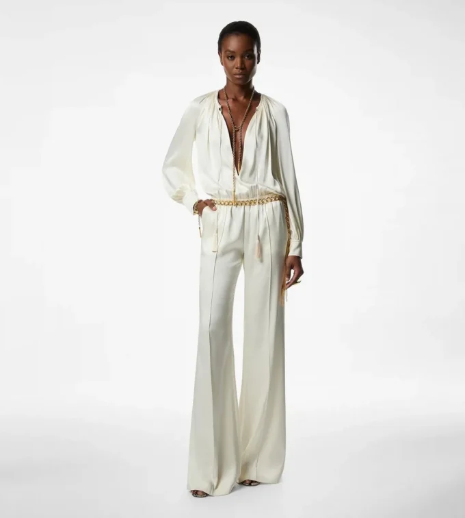 Long Sleeve Gathered Jumpsuit