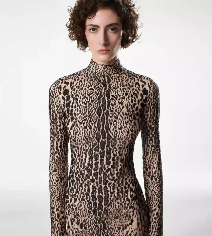 Long Sleeve Mock Neck Evening Dress