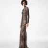 Long Sleeve Mock Neck Evening Dress