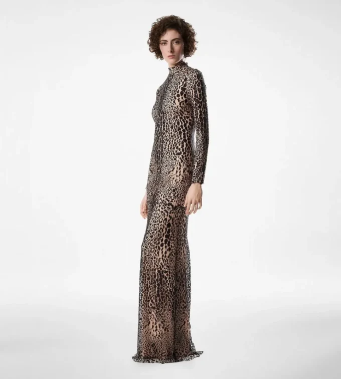 Long Sleeve Mock Neck Evening Dress